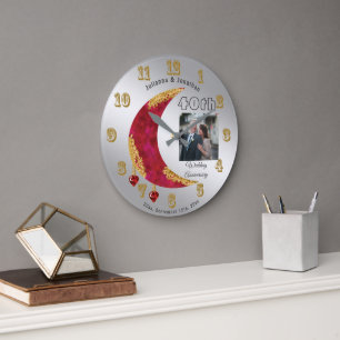 Grande Horloge Ronde Gold Red Moon 40e anniversaire Red Hearts & Photo