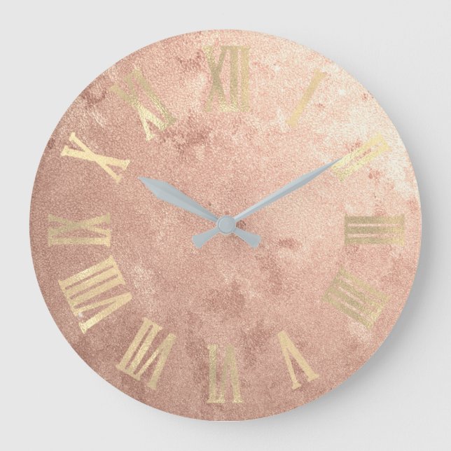 Grande Horloge Ronde Gold Rose Gold Copper Grungy Numéros romains (Recto)