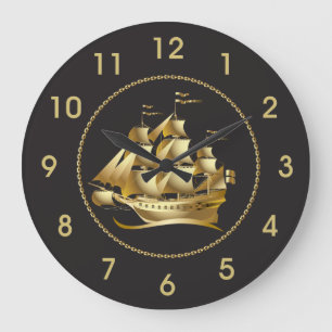 Grande Horloge Ronde Gold Sailboat Nautical