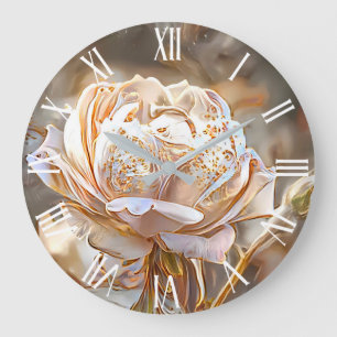Grande Horloge Ronde Gold Silk Elegant Unique Rose Art Dream