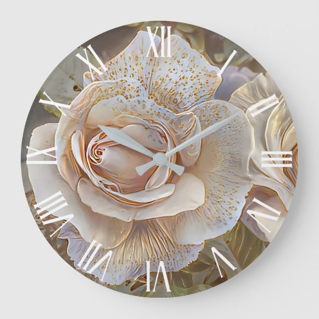 Grande Horloge Ronde Gold Silk Magnifique rêve d'art Rose unique (Recto)