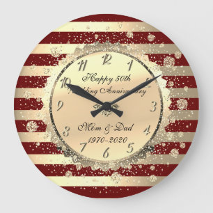 Grande Horloge Ronde Gold Stripes, 50e Mariage anniversaire de Confetti