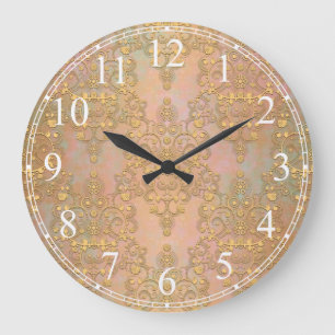 Grande Horloge Ronde Gold sur Gold Antique Style dentelle Damas