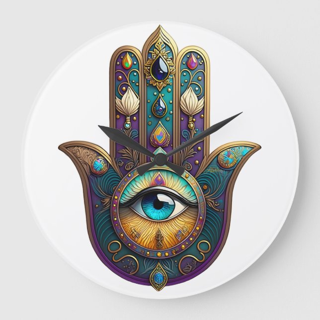 Grande Horloge Ronde Gold Violet Teal Hamsa w/ Turquoise Third Eye (Recto)