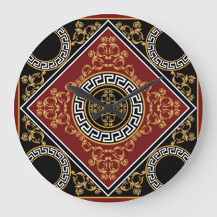 Grande Horloge Ronde Golden Baroque : Illustration Motif Grec.