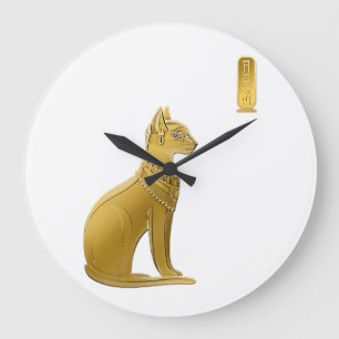 Grande Horloge Ronde Golden Bastet - Déesse égyptienne de la protection