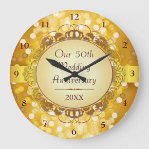 Grande Horloge Ronde Golden Bokeh 50th Anniversary Wall Clock