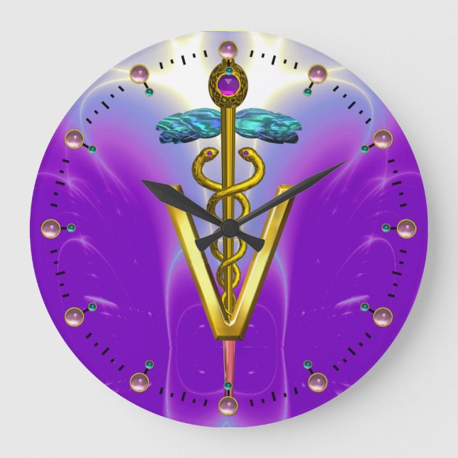 Grande Horloge Ronde GOLDEN CADUCEUS VETERINARY SYMBOLE / Blue Purple (Recto)