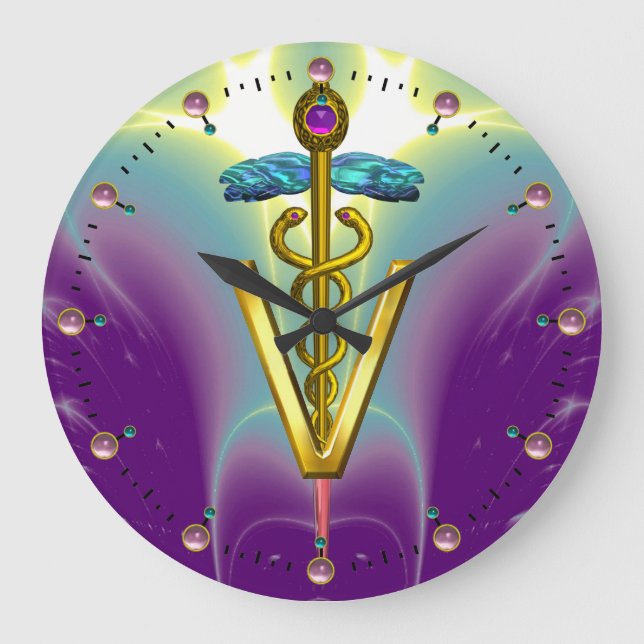 Grande Horloge Ronde GOLDEN CADUCEUS VETERINARY SYMBOLE / Purple teal (Recto)