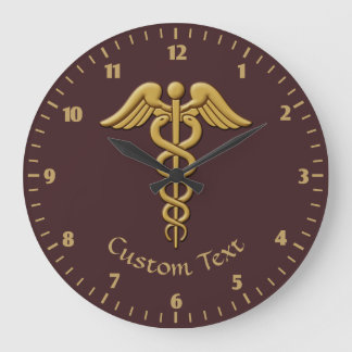 Grande Horloge Ronde Golden Double Snake Caduceus