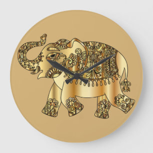 Grande Horloge Ronde Golden Elephant Wall Clock