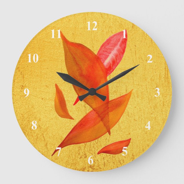 Grande Horloge Ronde Golden Orange Auto Fall leaf moderne (Recto)