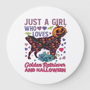 Grande Horloge Ronde Golden Retriever Halloween_1