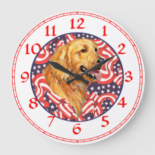 Grande Horloge Ronde Golden Retriever patriotique