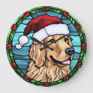 Grande Horloge Ronde Golden Retriever Stainverre Noël