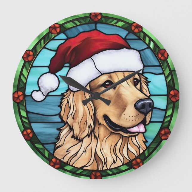 Grande Horloge Ronde Golden Retriever Stainverre Noël (Recto)