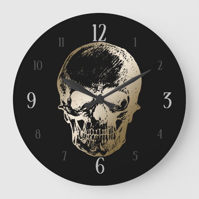 Grande Horloge Ronde Golden Skull Metallic Design on noir (Recto)