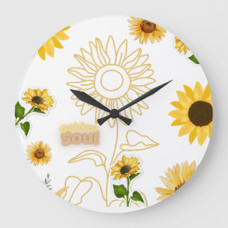 Grande Horloge Ronde Golden Soul - Collage de Girasoles Estética Vintag