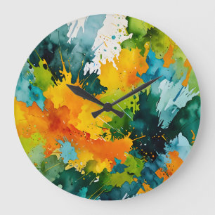 Grande Horloge Ronde Golden Splash & Emerald Waves