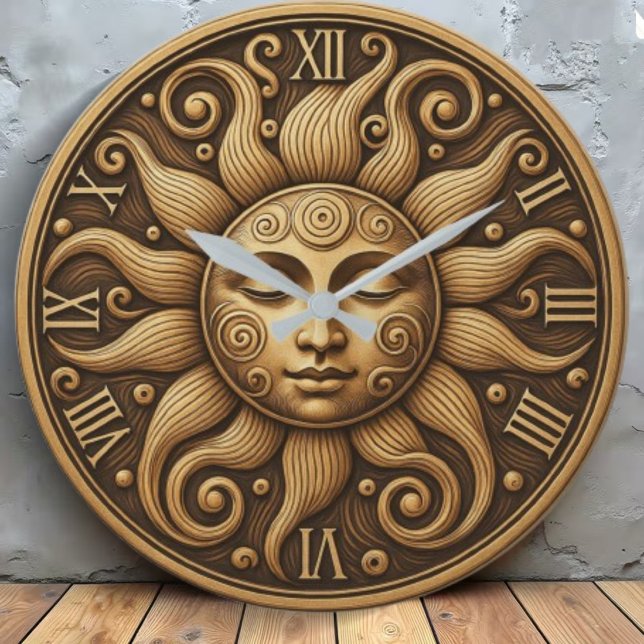 Grande Horloge Ronde Golden sun celestial themed art boho sunshine (Créateur téléchargé)