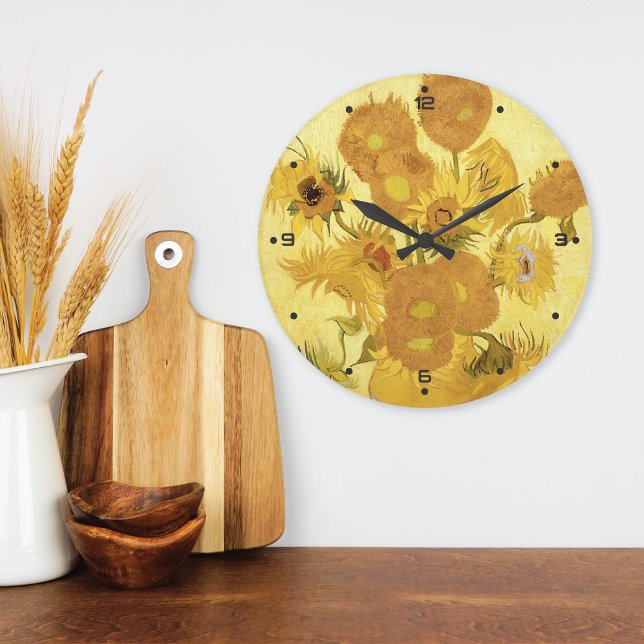 Grande Horloge Ronde Golden Sunflowers Vincent van Gogh (Créateur téléchargé)