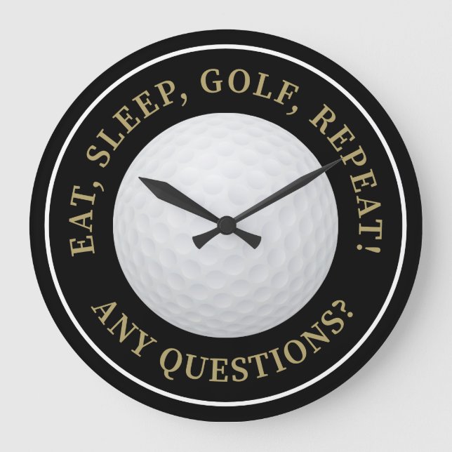 Grande Horloge Ronde Golf Ball Sports Golf Quote d'or noir moderne (Recto)