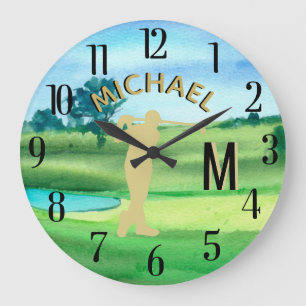 Grande Horloge Ronde Golf Course Nom personnalisé 3-D Monogramme