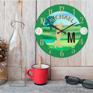Grande Horloge Ronde Golf Course Nom personnalisé 3-D Monogramme