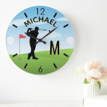 Grande Horloge Ronde Golf Course Nom personnalisé 3-D Monogramme<br><div class="desc">Une horloge murale unique sur mesure pour amoureux du golf - fait avec goût - prêt à courir le terrain - pittoresque - golfeur en action - et personnalisez avec un monogramme personnalisé à deux tons ainsi que leur nom. C'est un grand cadeau pour tous les amateurs de golf messieurs...</div>