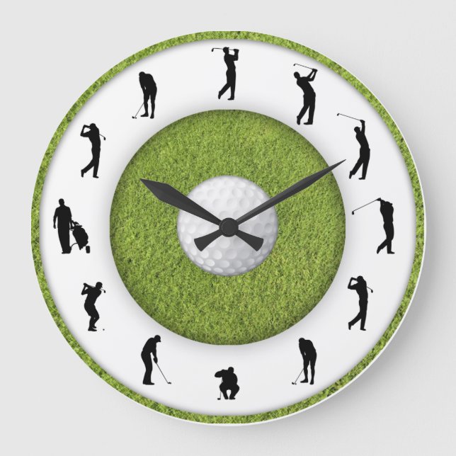 Grande Horloge Ronde Golfer Figure Grass Design Clock (Recto)