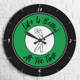 Grande Horloge Ronde Golfer Tee Temps Humour Funny Golf Sport Black Gre