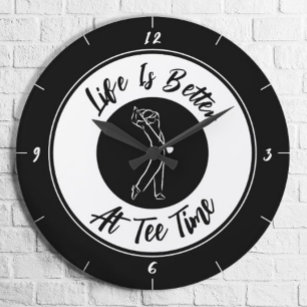 Grande Horloge Ronde Golfer Tee Temps Humour Funny Golf Sport Blanc Noi