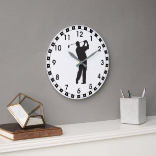 Grande Horloge Ronde Golfeur noir en silhouette