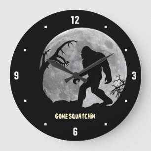 Grande Horloge Ronde Gone Squatching avec lune et silhouette