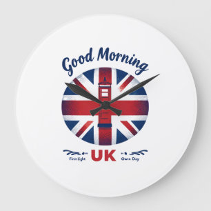Grande Horloge Ronde Good Morning UK - Union Jack & London Téléphone Bo