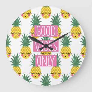Grande Horloge Ronde Good Vibes Pineapples Motif d'été