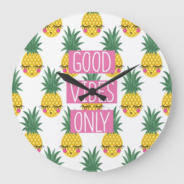 Grande Horloge Ronde Good Vibes Pineapples Motif d'été (Recto)