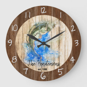 Grande Horloge Ronde Gorgeous Watercolor Bass with Fly Fishing