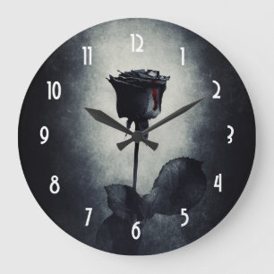 Grande Horloge Ronde Goth Black Rose Dripping Blood