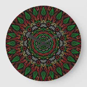 Grande Horloge Ronde Gothique Feuilles  Mandala Motif