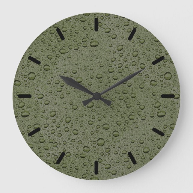 Grande Horloge Ronde gouttelettes d'eau verte d'olive (Recto)