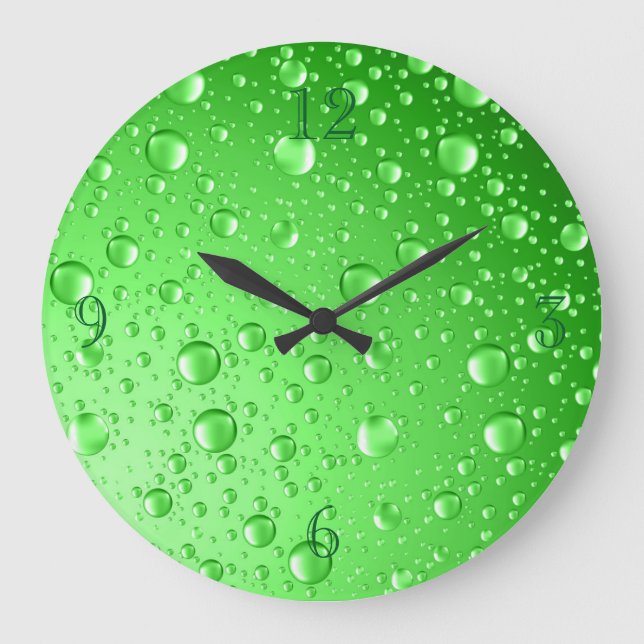 Grande Horloge Ronde Gouttes de pluie métallique verte (Recto)