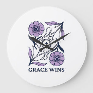 Grande Horloge Ronde Grace Wins Floral Christian Vintage Engraving Tee_