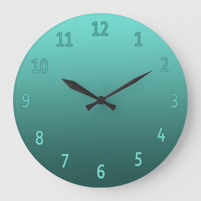 Grande Horloge Ronde Gradient Turquoise couleur simple (Recto)