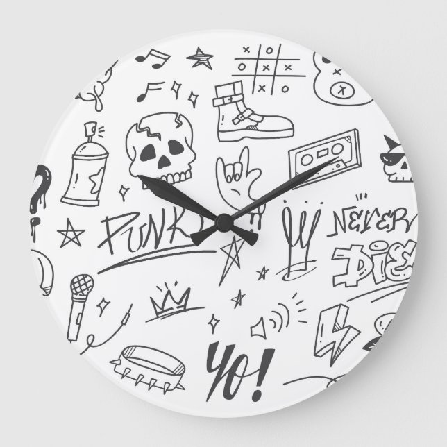 Grande Horloge Ronde Graffiti Doodles : Punk Music Scribble (Recto)