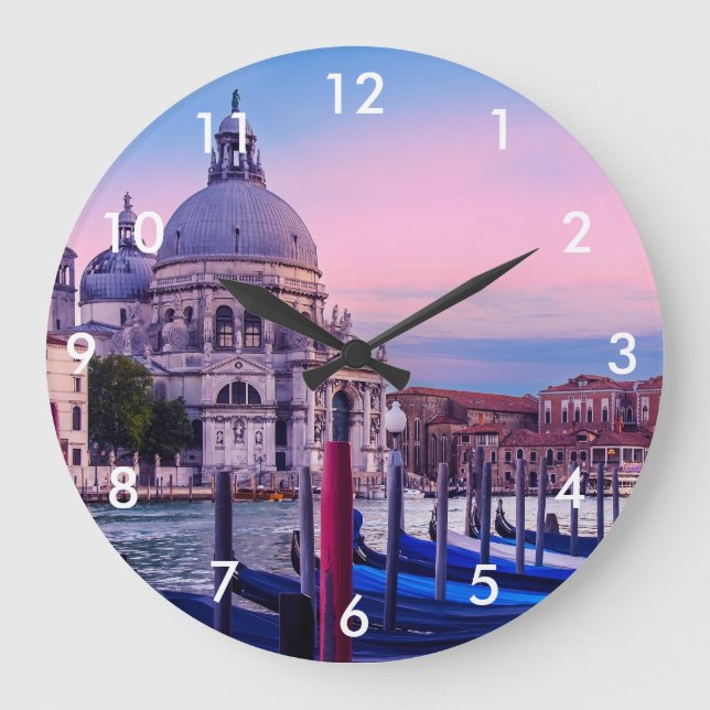 Grande Horloge Ronde Grand Canal avec gondoles et église à Venise (Recto)