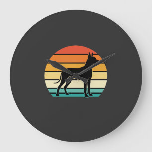 Grande Horloge Ronde Grand Danois Rétro Coucher de Soleil Silhouette de