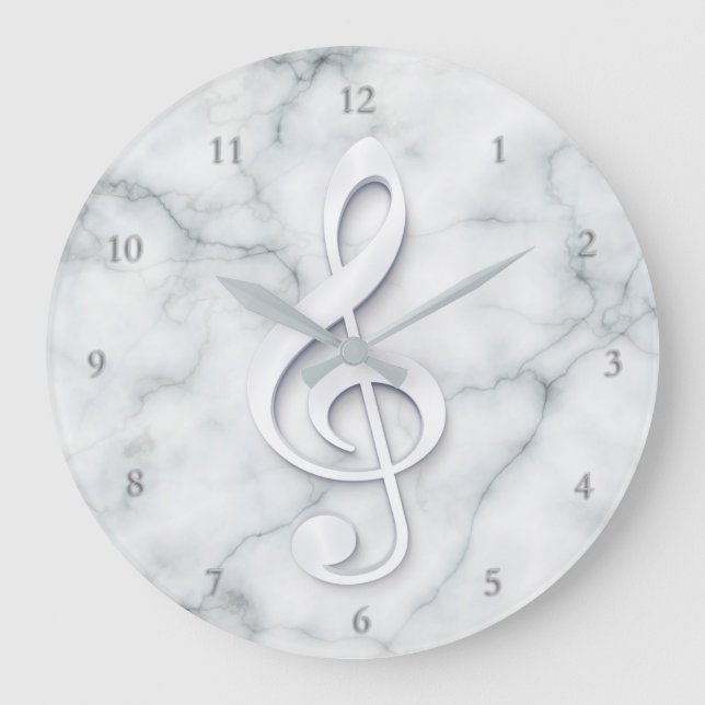 Grande Horloge Ronde grand design de clef de musique blanche en marbre (Recto)