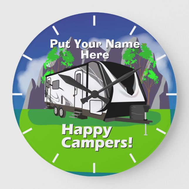 Grande Horloge Ronde Grand Design Imagine Happy Campers Design (Recto)