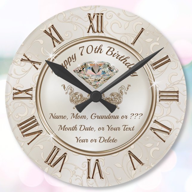 Grande Horloge Ronde Grand-mère 70e anniversaire cadeau, ou toute relat (Personalised Clock for mom. Birthday gift for grandmothers. 70th birthday gift ideas for grandma. )